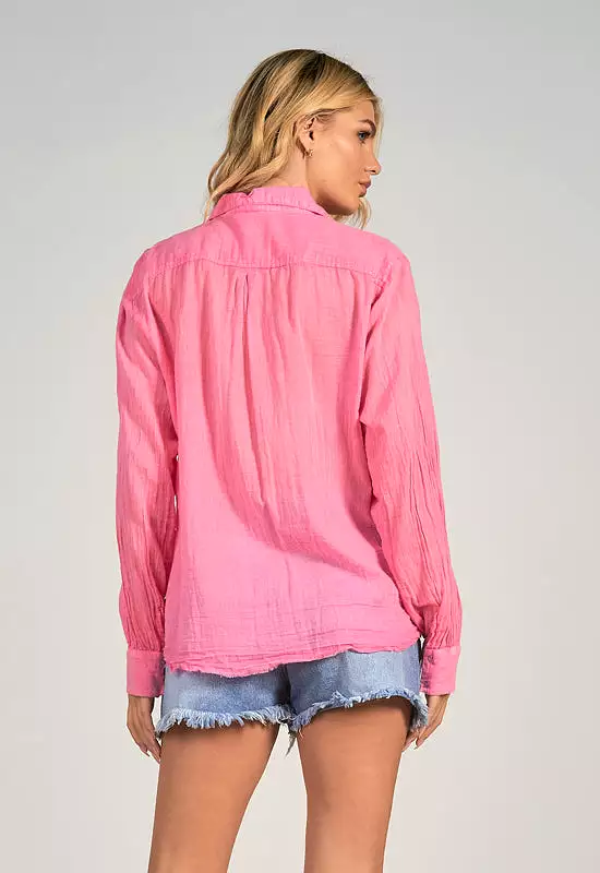 Elan - Collared Button Down Shirt Pink