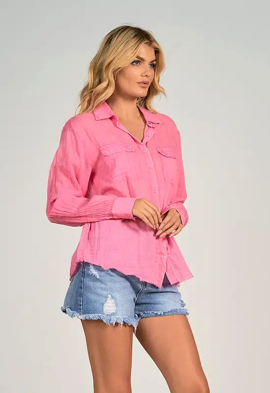 Elan - Collared Button Down Shirt Pink