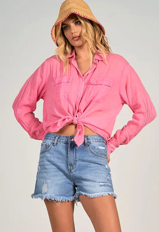 Elan - Collared Button Down Shirt Pink