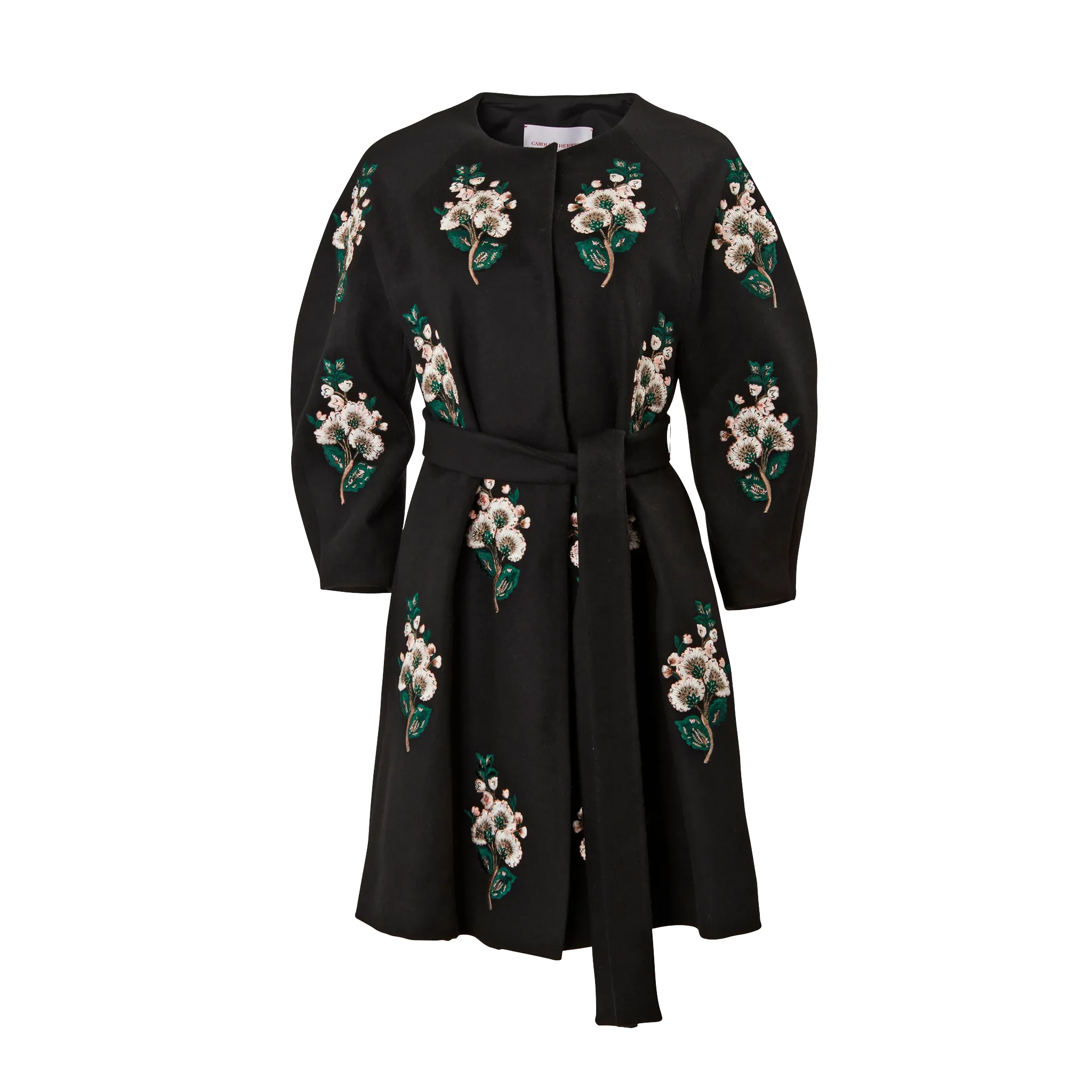 Embellished Collarless A-Line Coat | Black Multi