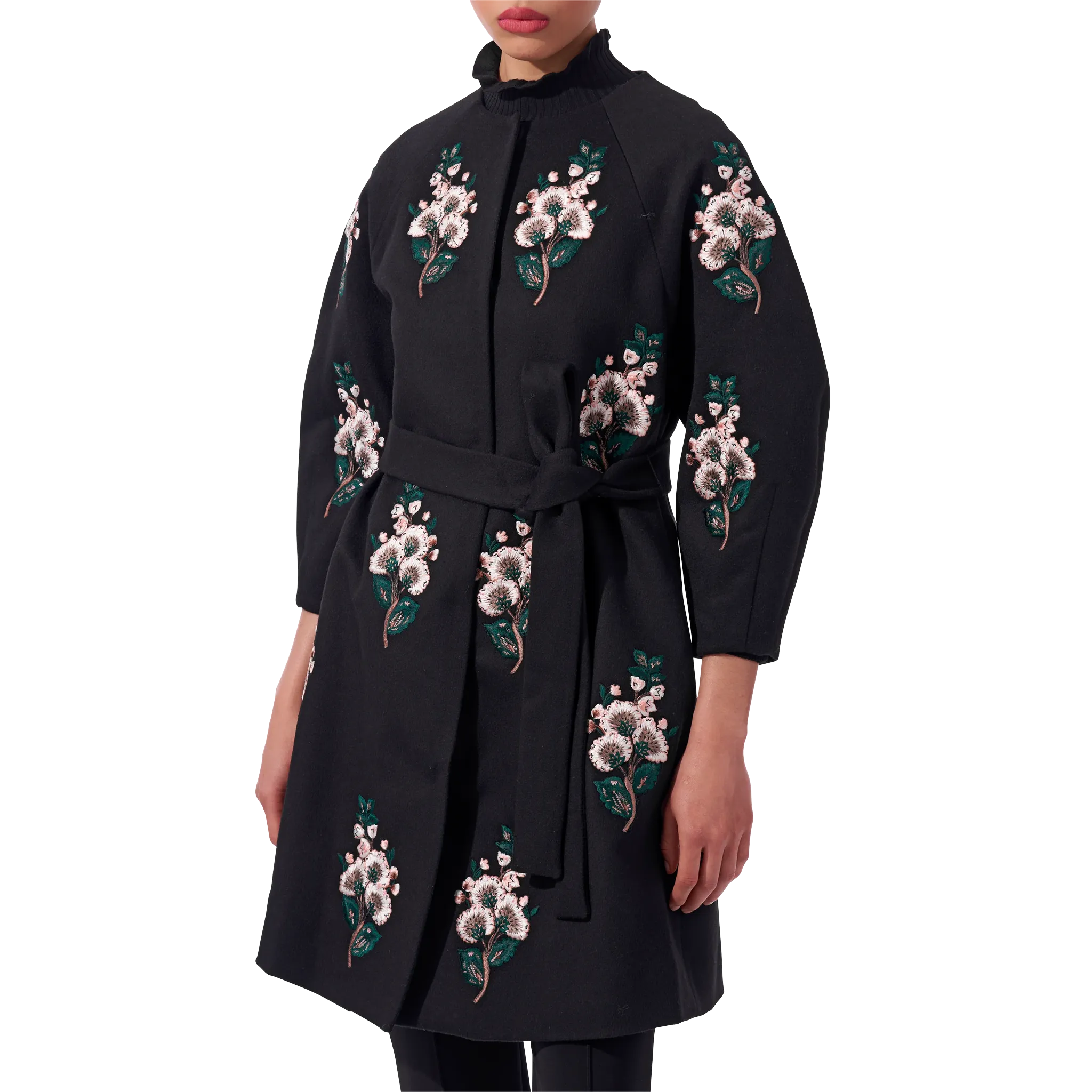 Embellished Collarless A-Line Coat | Black Multi