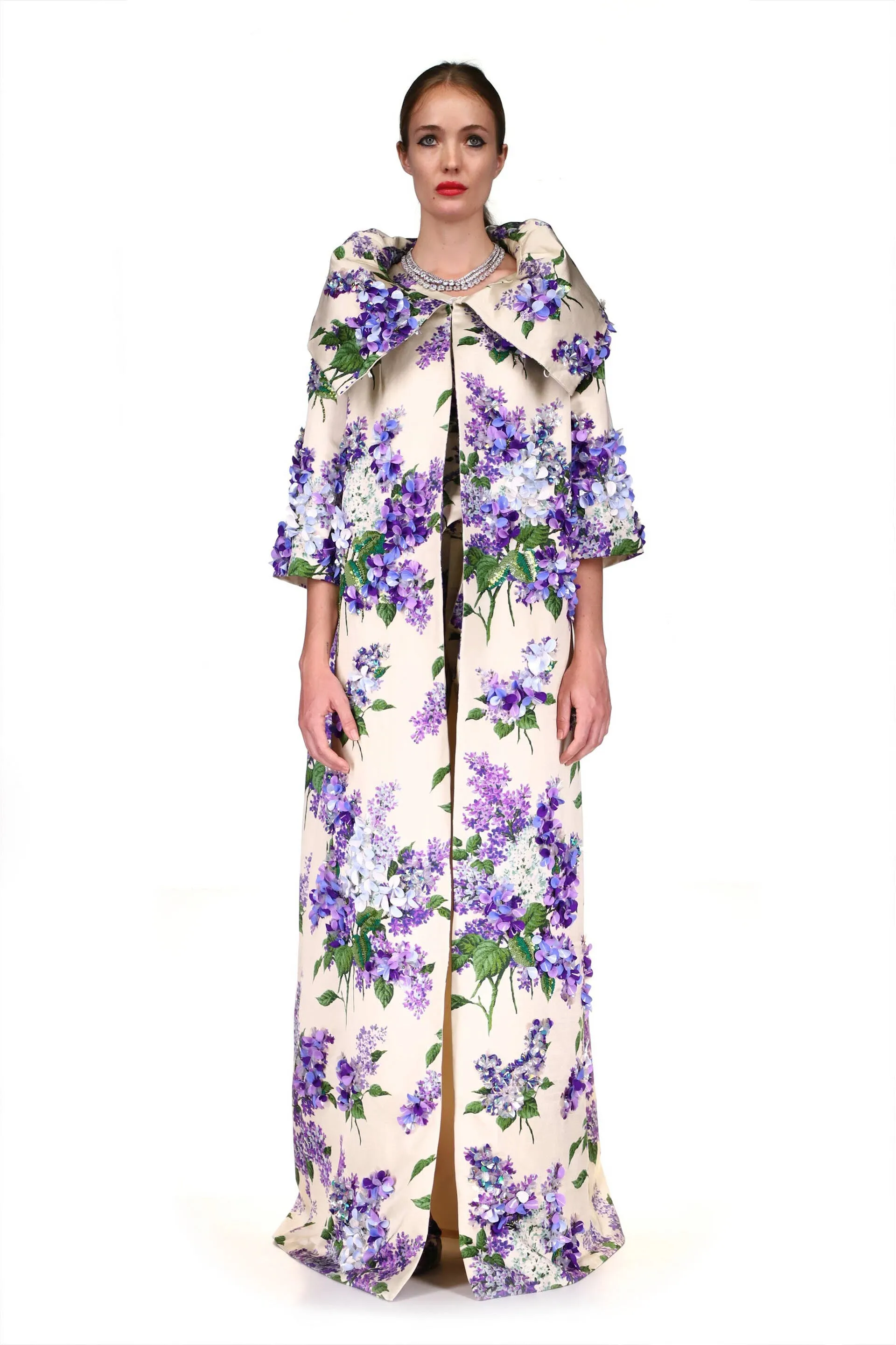 'EMBELLISHED LILAC GARDEN' GOWN LENGTH JACKIE OPERA COAT