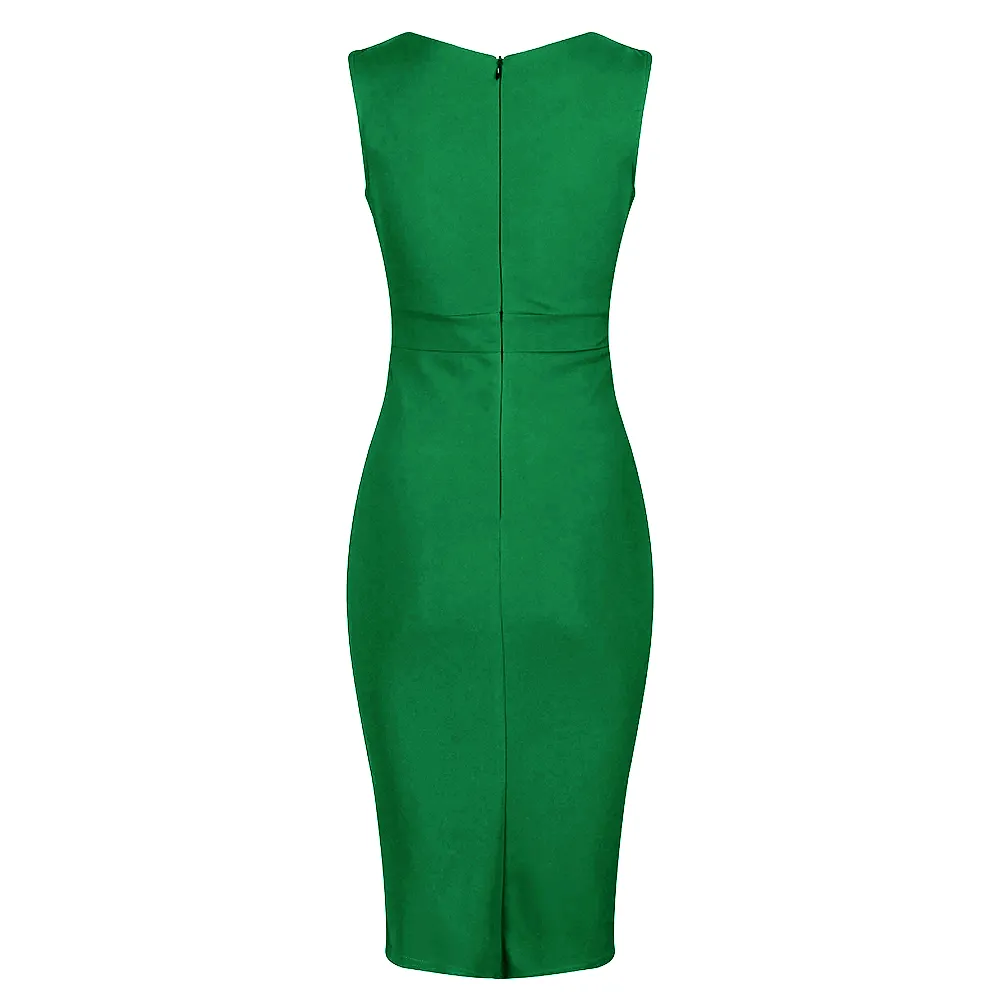 Emerald Green Sleeveless Crossover Top Bodycon Midi Dress