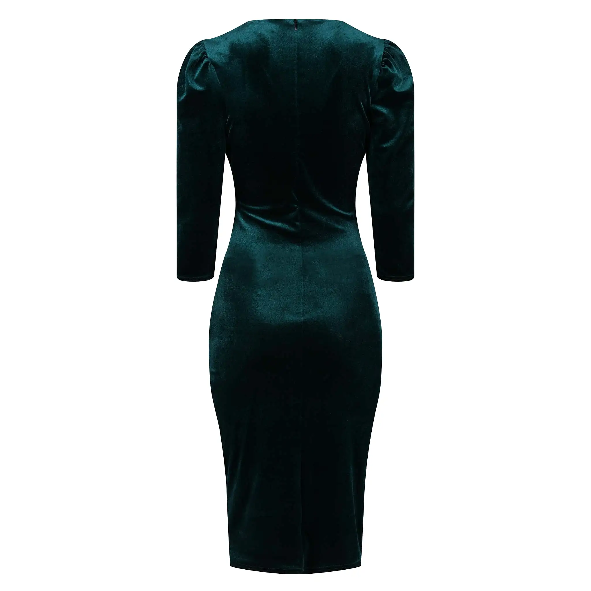 Emerald Green Velour Wrapover 3/4 Sleeve Midi Dress