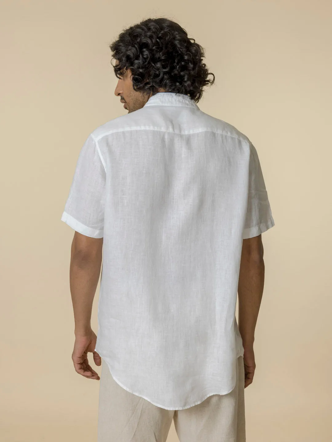 Essential 100% Linen Mandarin Collar White Shirt - Relajarse