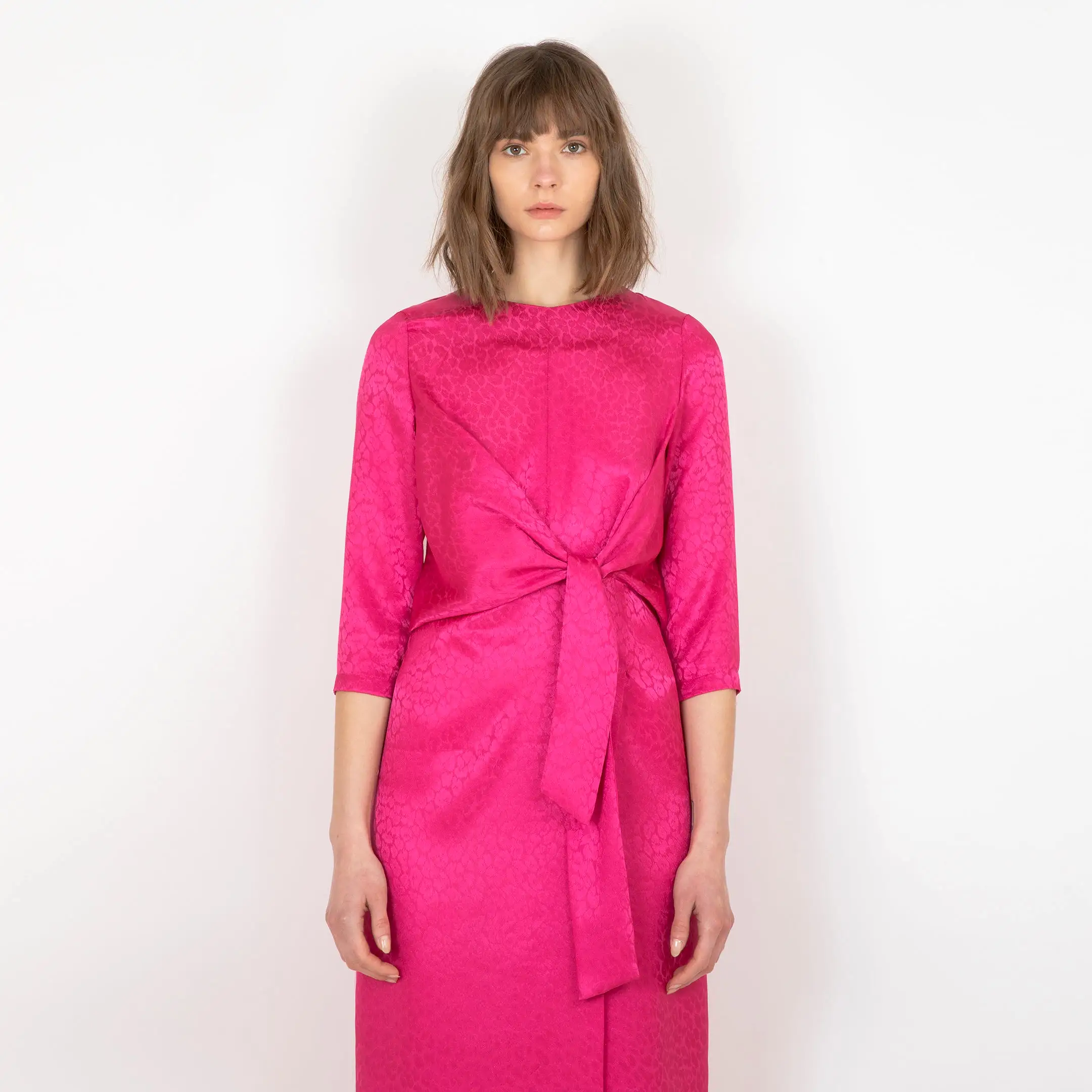 Front tie Magenta Midi dress