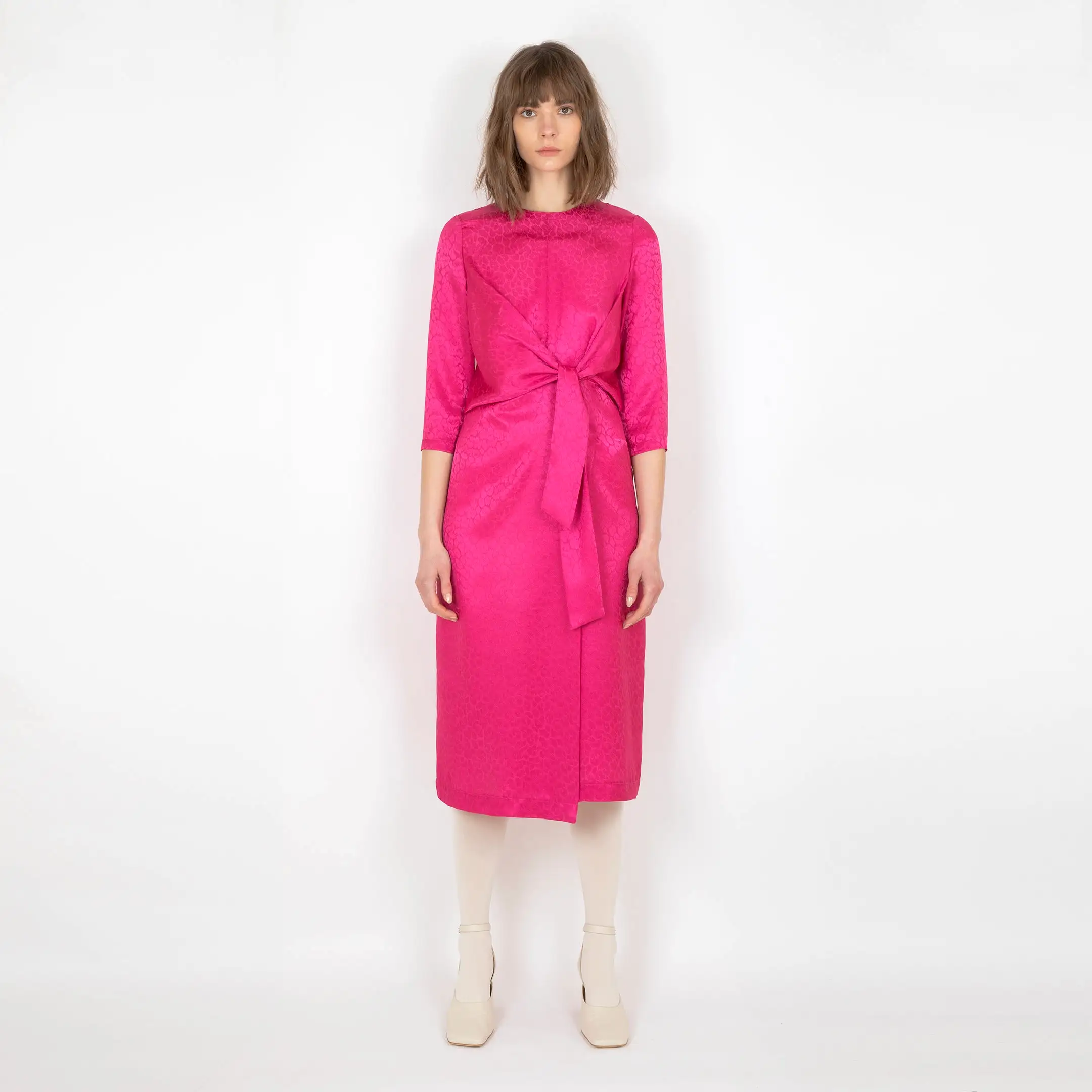 Front tie Magenta Midi dress