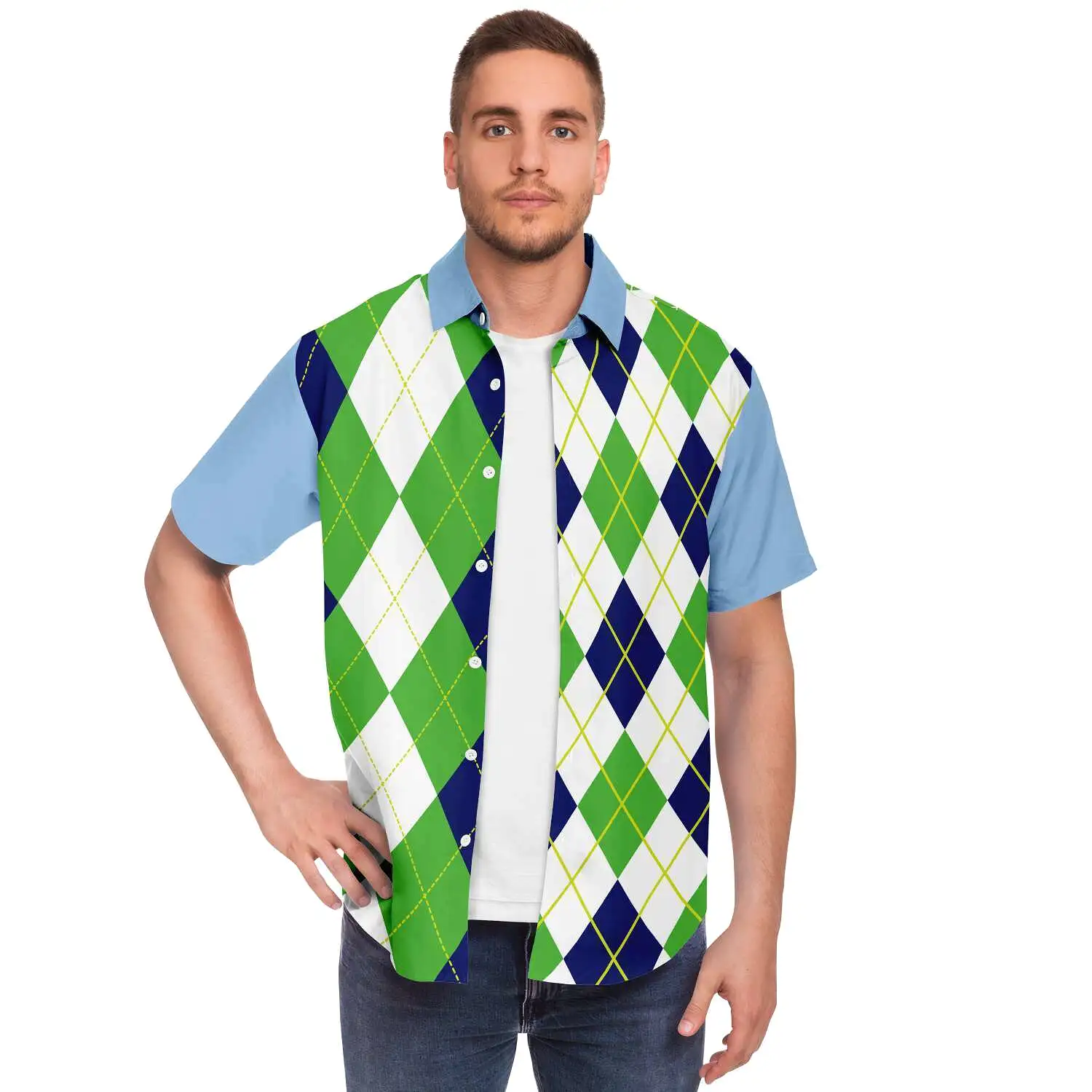 Green Par 4 Short Sleeve Button Down Shirt