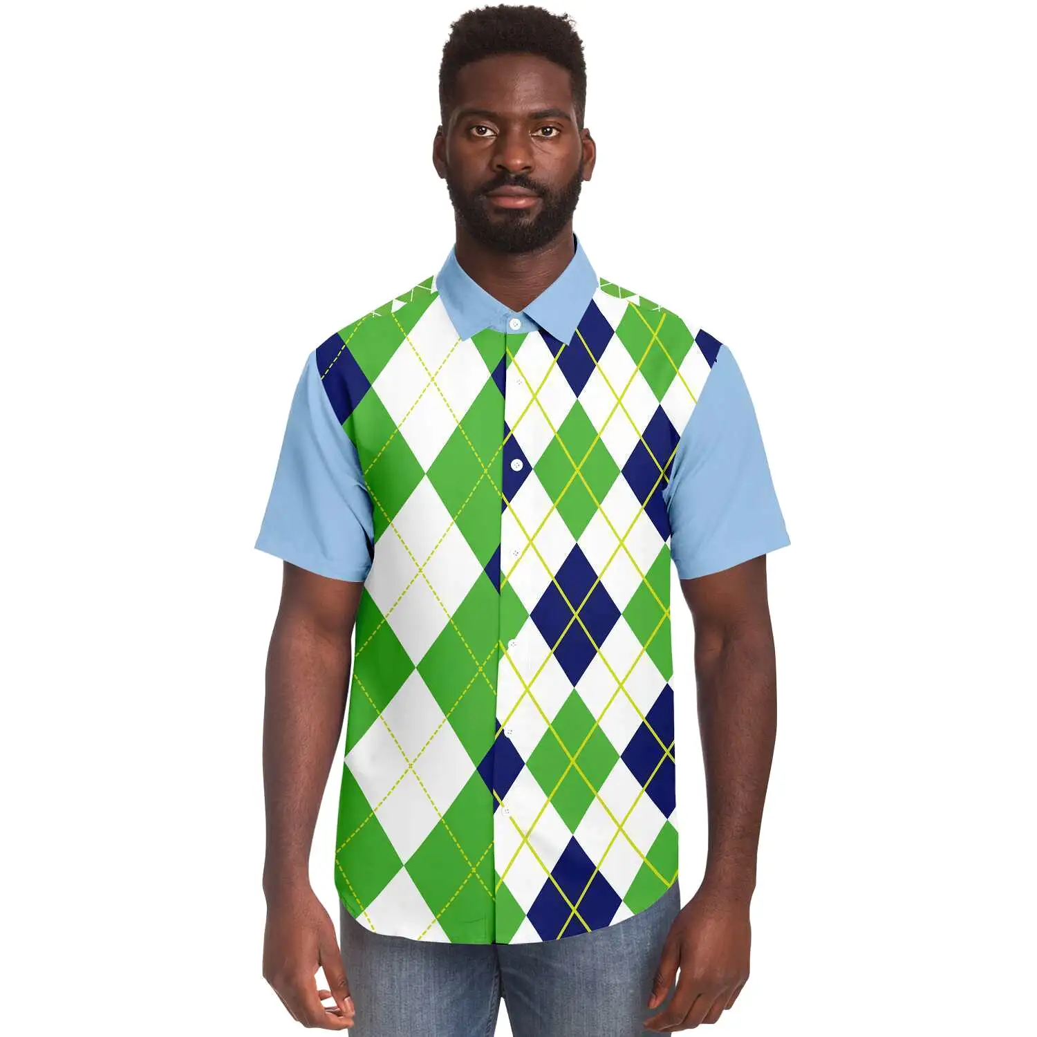 Green Par 4 Short Sleeve Button Down Shirt