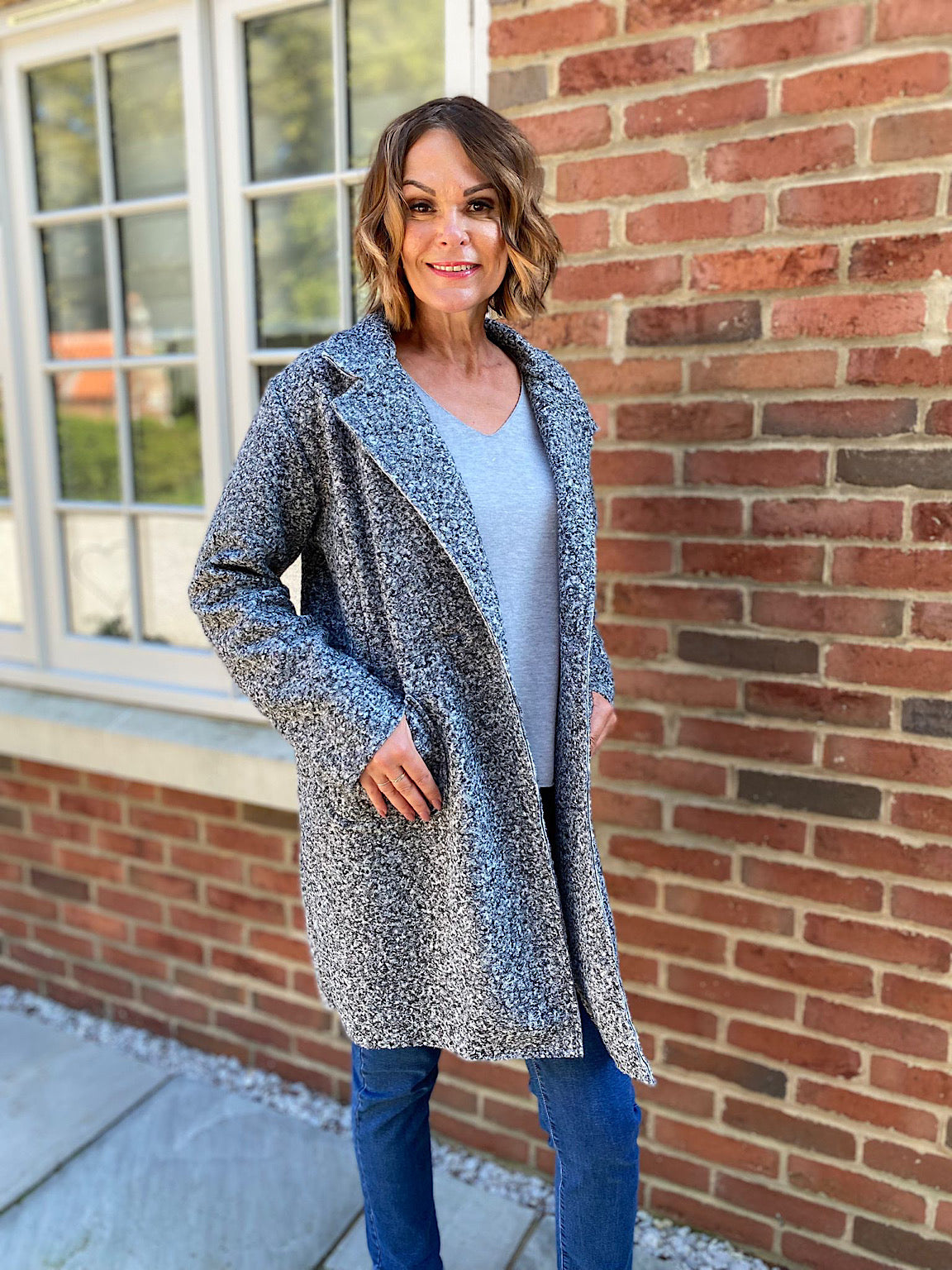 Grey Boucle Button Up Jacket Gigi