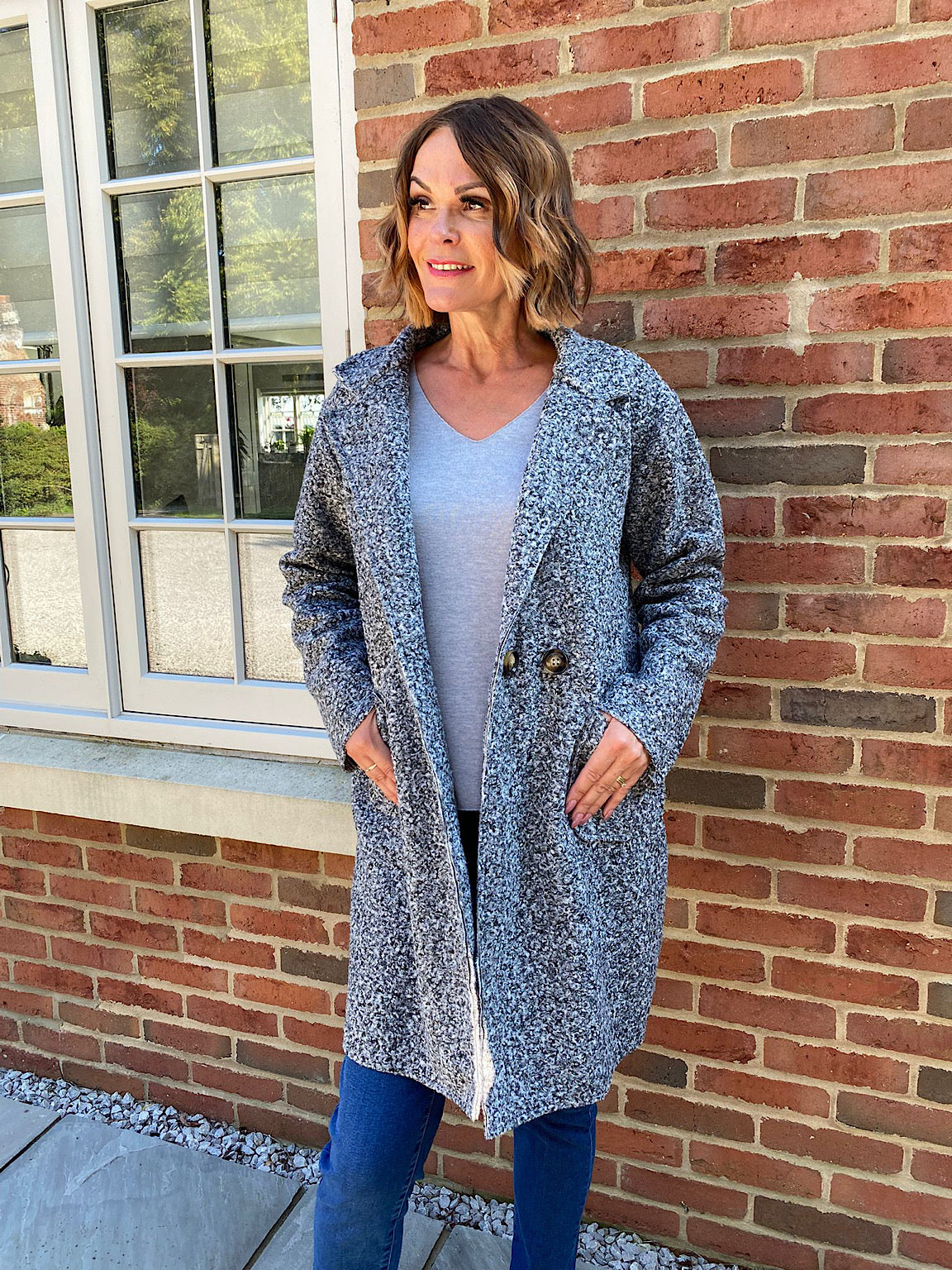 Grey Boucle Button Up Jacket Gigi