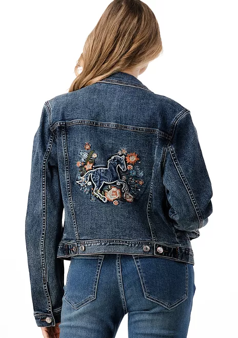 Horse /Floral Embroidery Denim Jacket