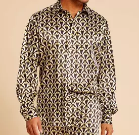 Inserch Art Nouveau Print Long Sleeve Shirt LS051-01 Black