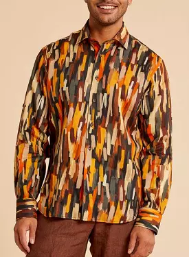 Inserch Premium Linen Brushstroke Print Long Sleeve Shirt LS2912-121 Earth