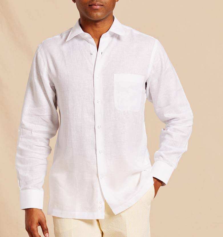 Inserch Premium Linen Yarn-Dye Solid Long Sleeve Shirt 24116-02 White