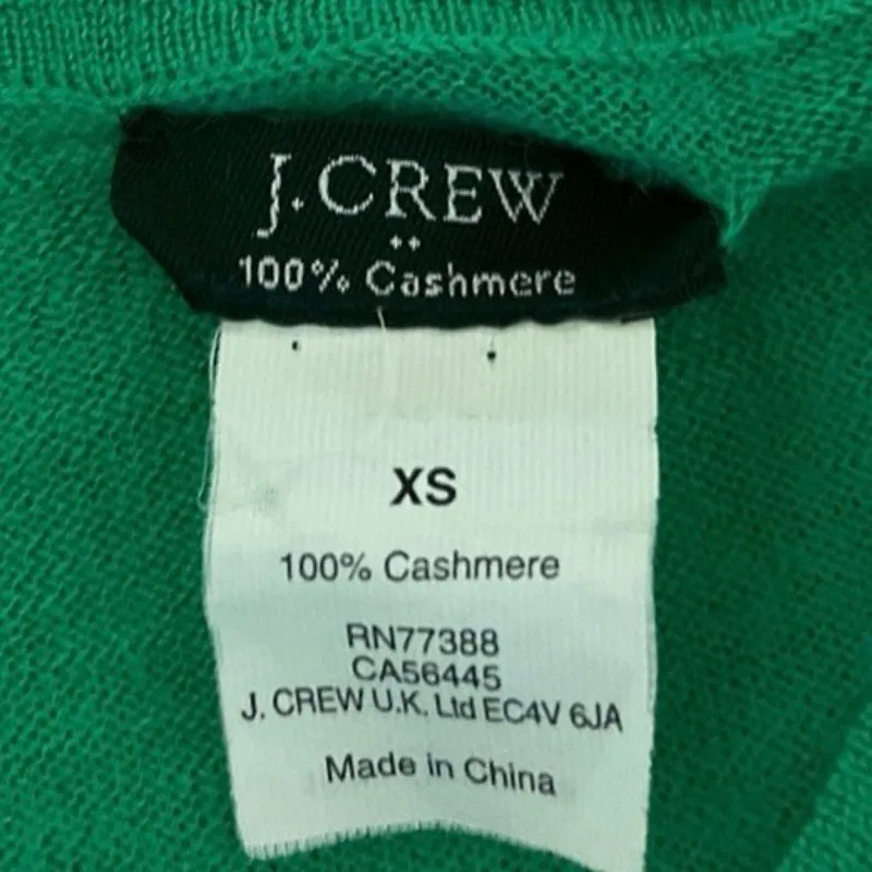 J.Crew Green 100% Cashmere Button 3/4 Sleeve Knit Cardigan Sweater Top Size  XS