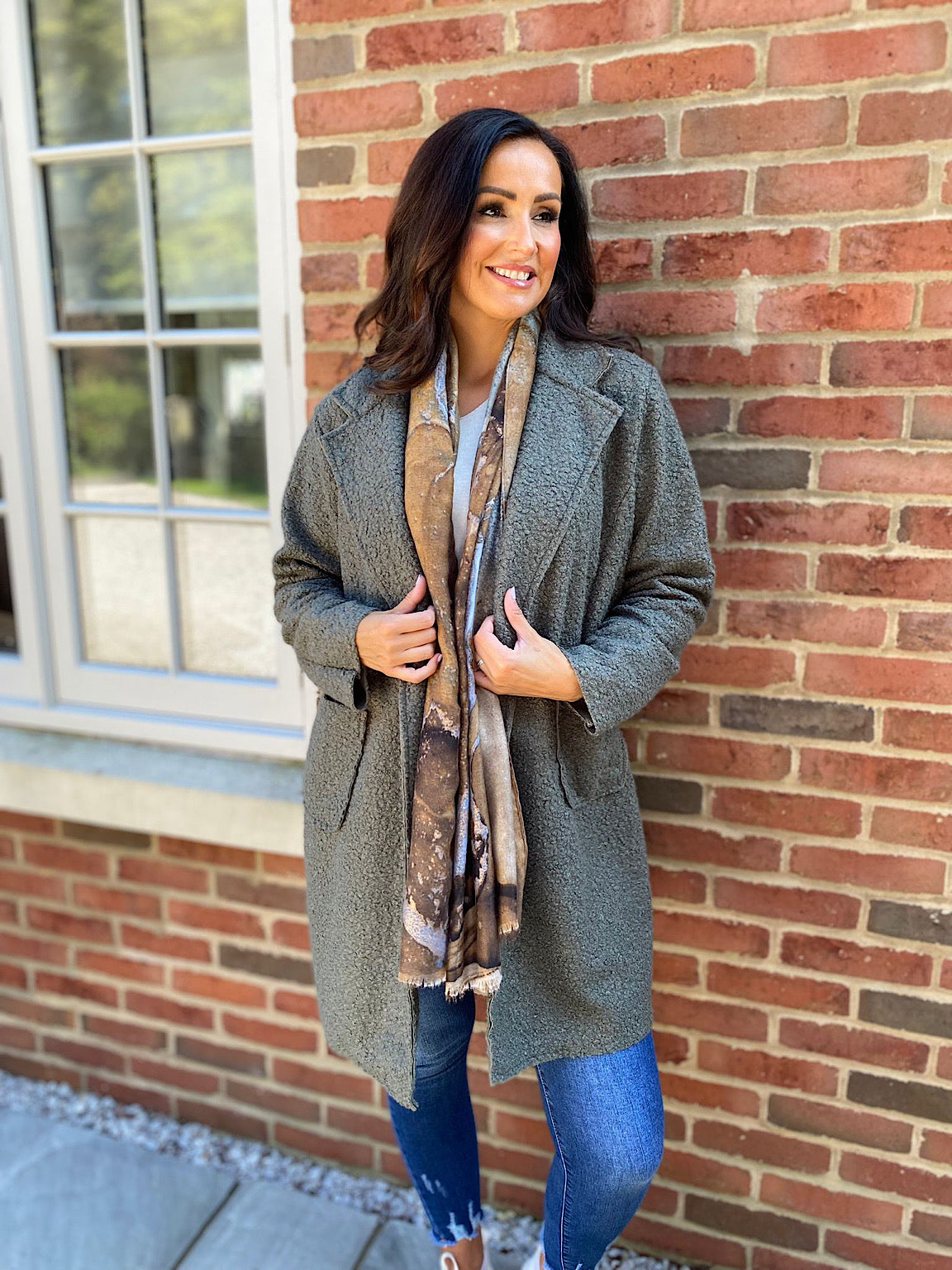 Khaki Boucle Button Up Jacket Gigi