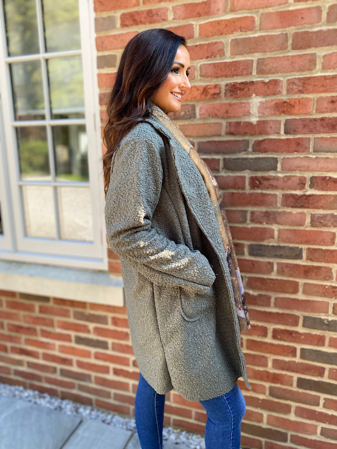 Khaki Boucle Button Up Jacket Gigi