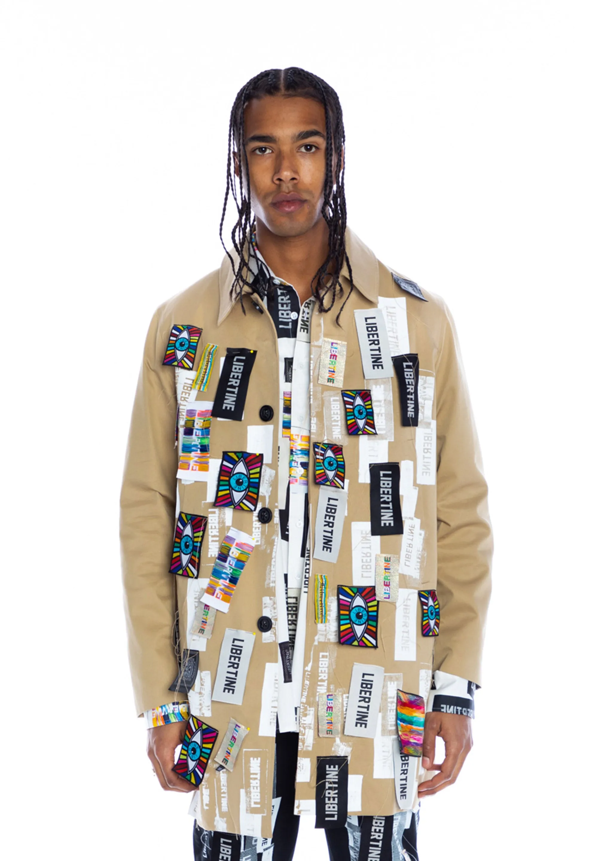 'LABEL MANIA' MEN'S MAC COAT IN KHAKI