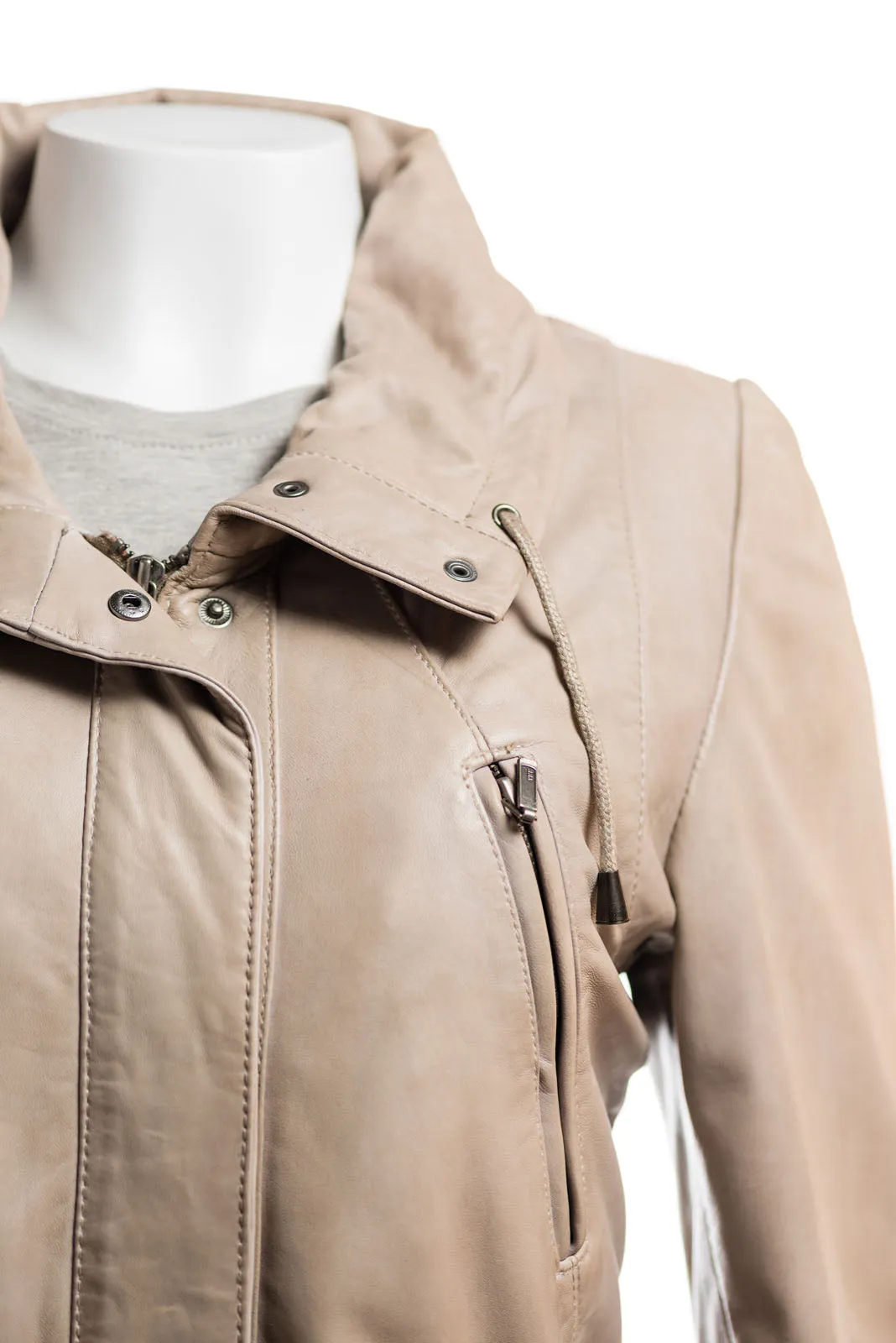 Ladies Stone Soft Leather 3/4 Parka - Cara