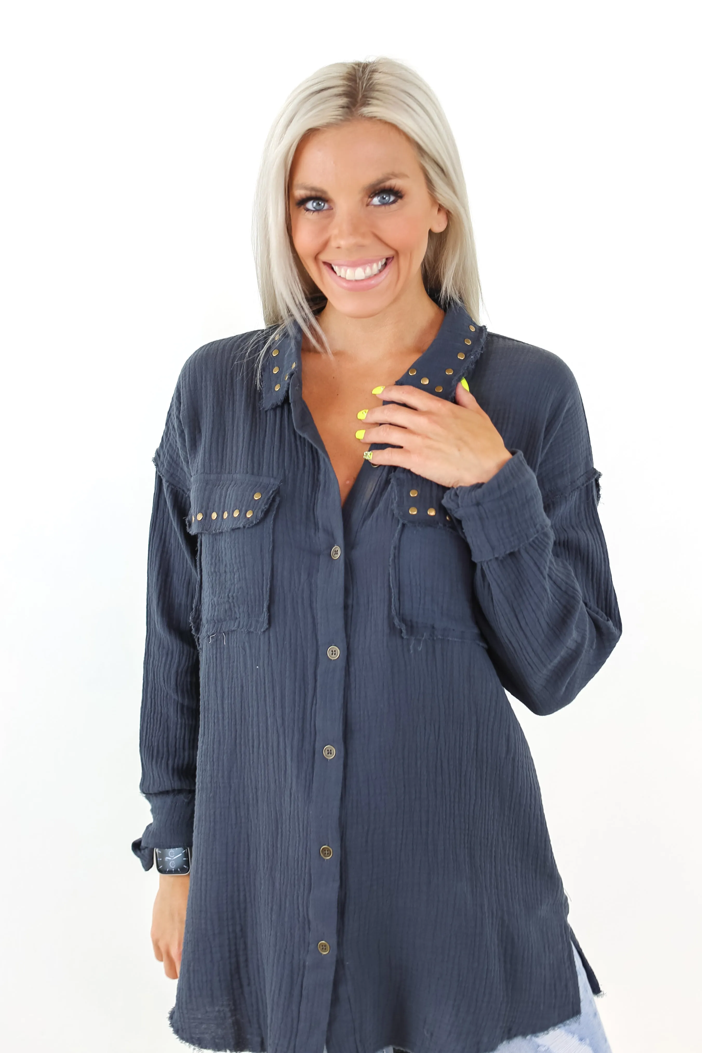 Lesson In Leavin' Studded Tunic Top - 2 Colors