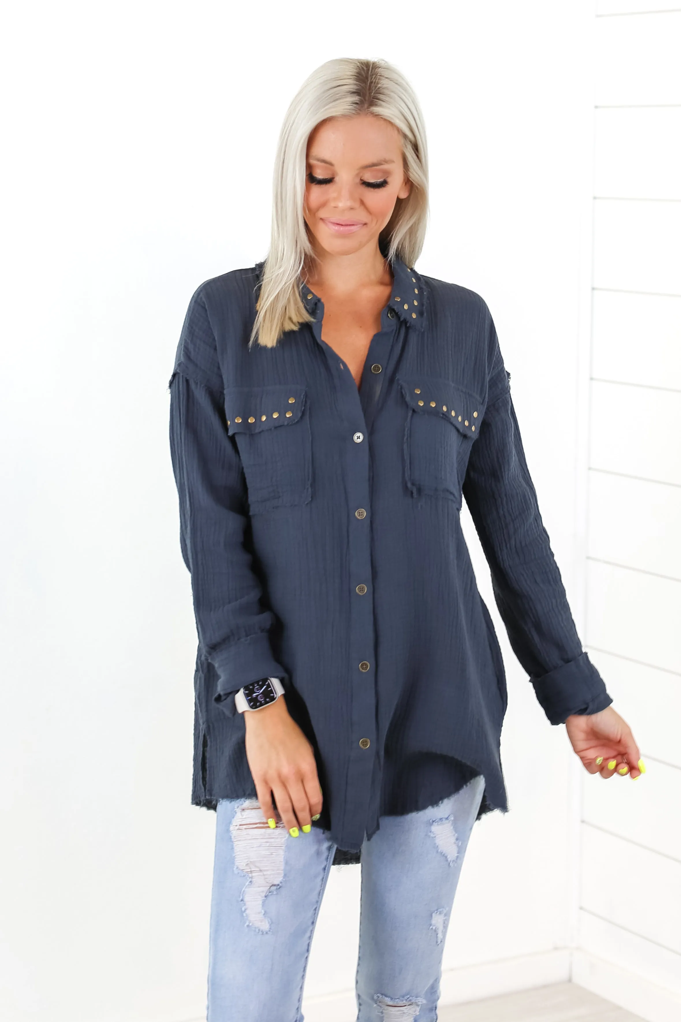 Lesson In Leavin' Studded Tunic Top - 2 Colors