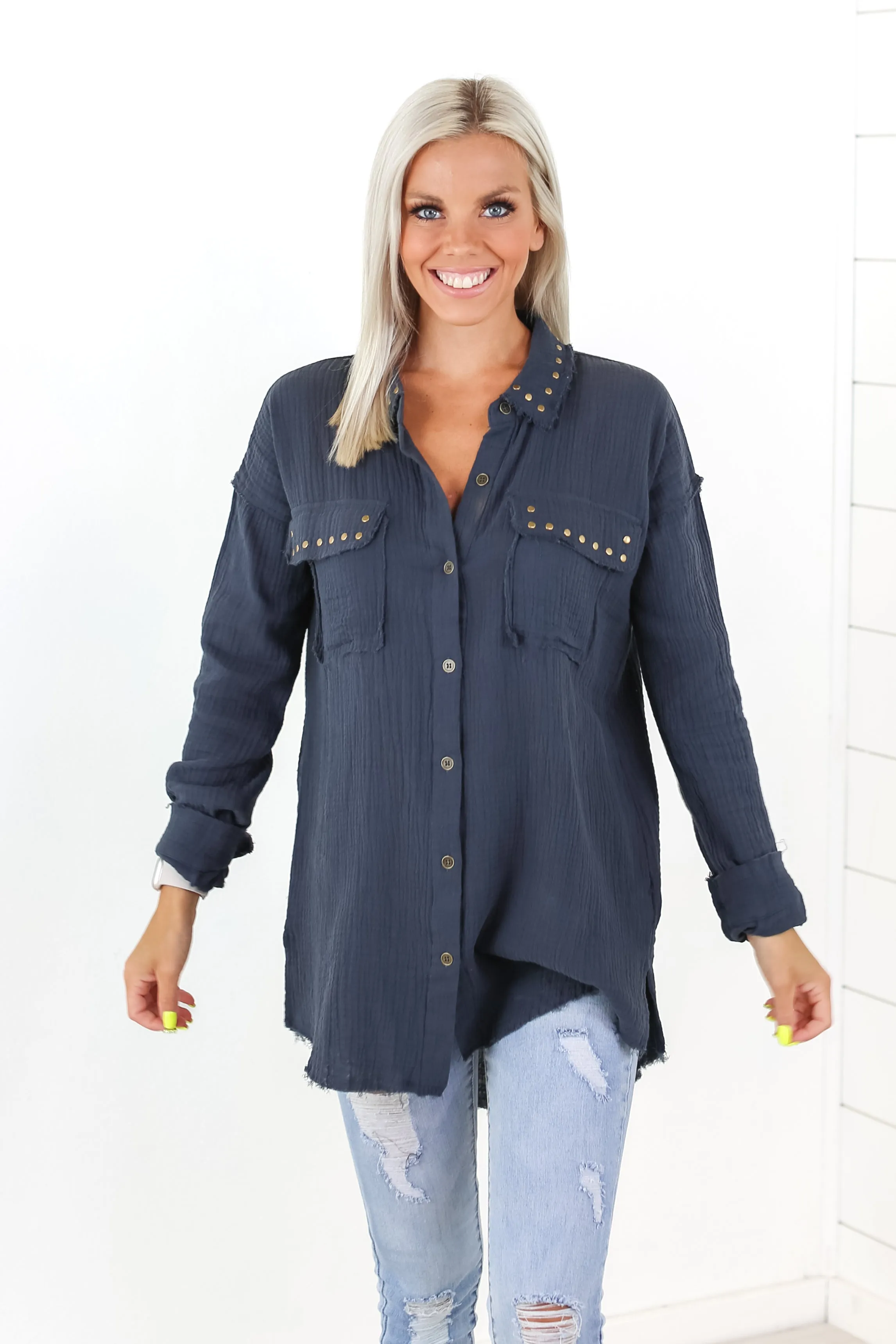 Lesson In Leavin' Studded Tunic Top - 2 Colors