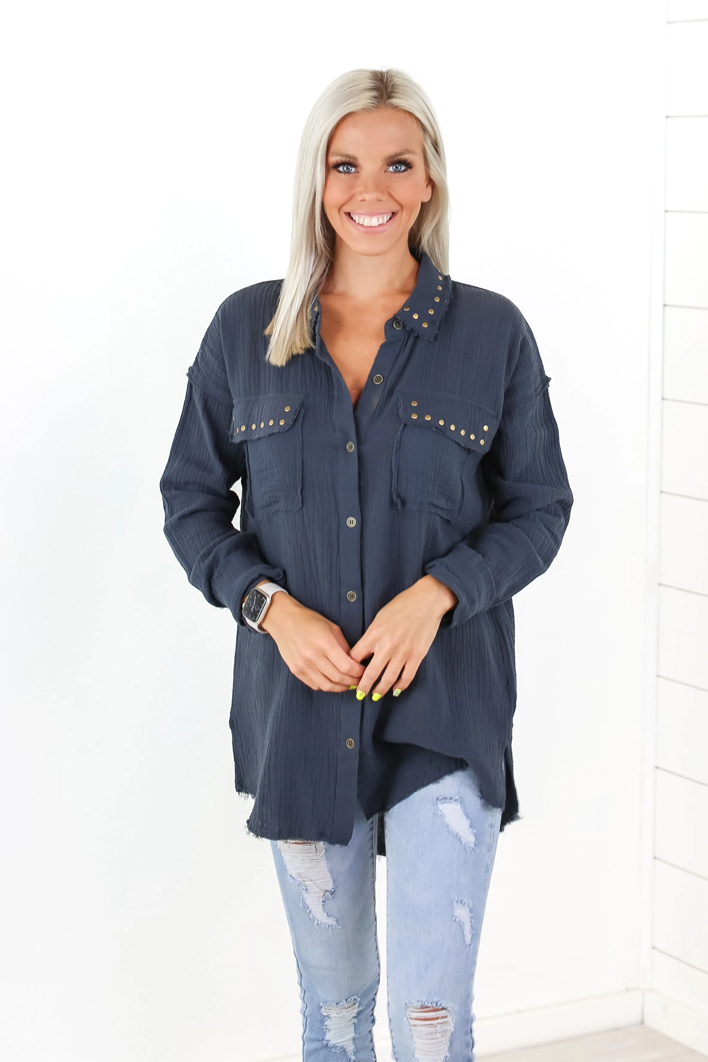 Lesson In Leavin' Studded Tunic Top - 2 Colors