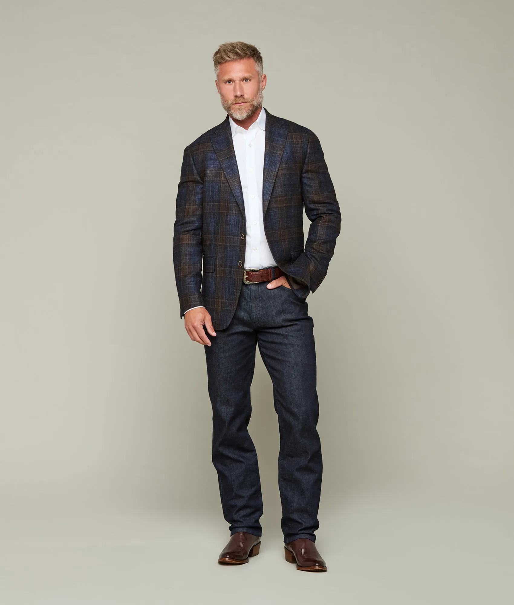 Lucchese Sport Coat :: Blue/Tan Plaid