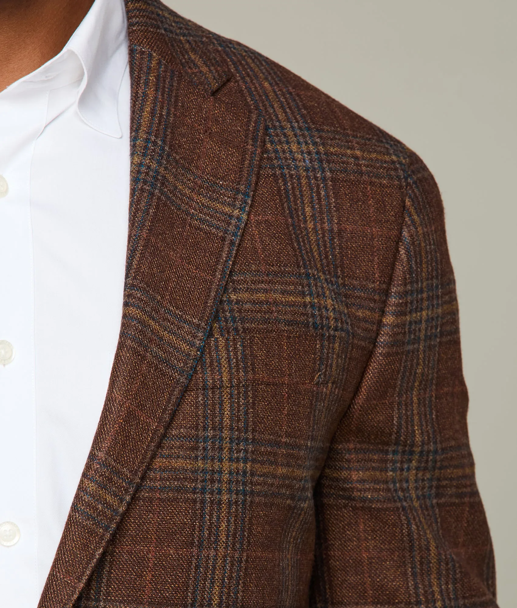 Lucchese Sport Coat :: Brown Tan/Teal Plaid