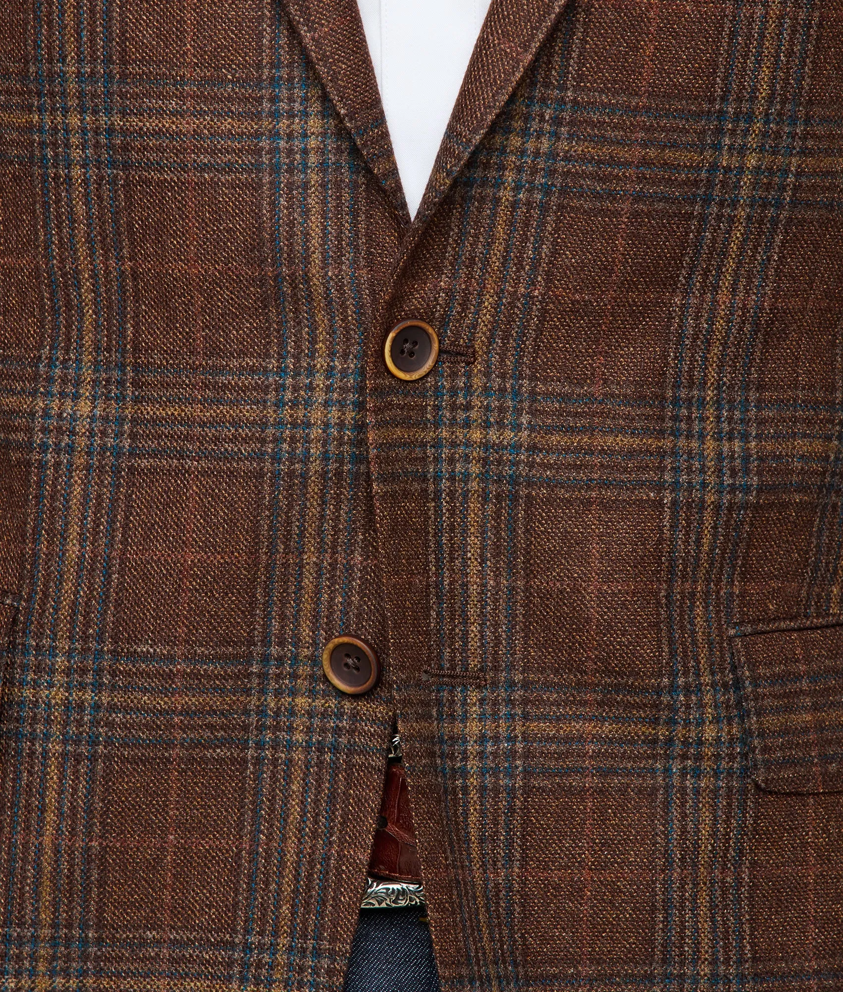 Lucchese Sport Coat :: Brown Tan/Teal Plaid