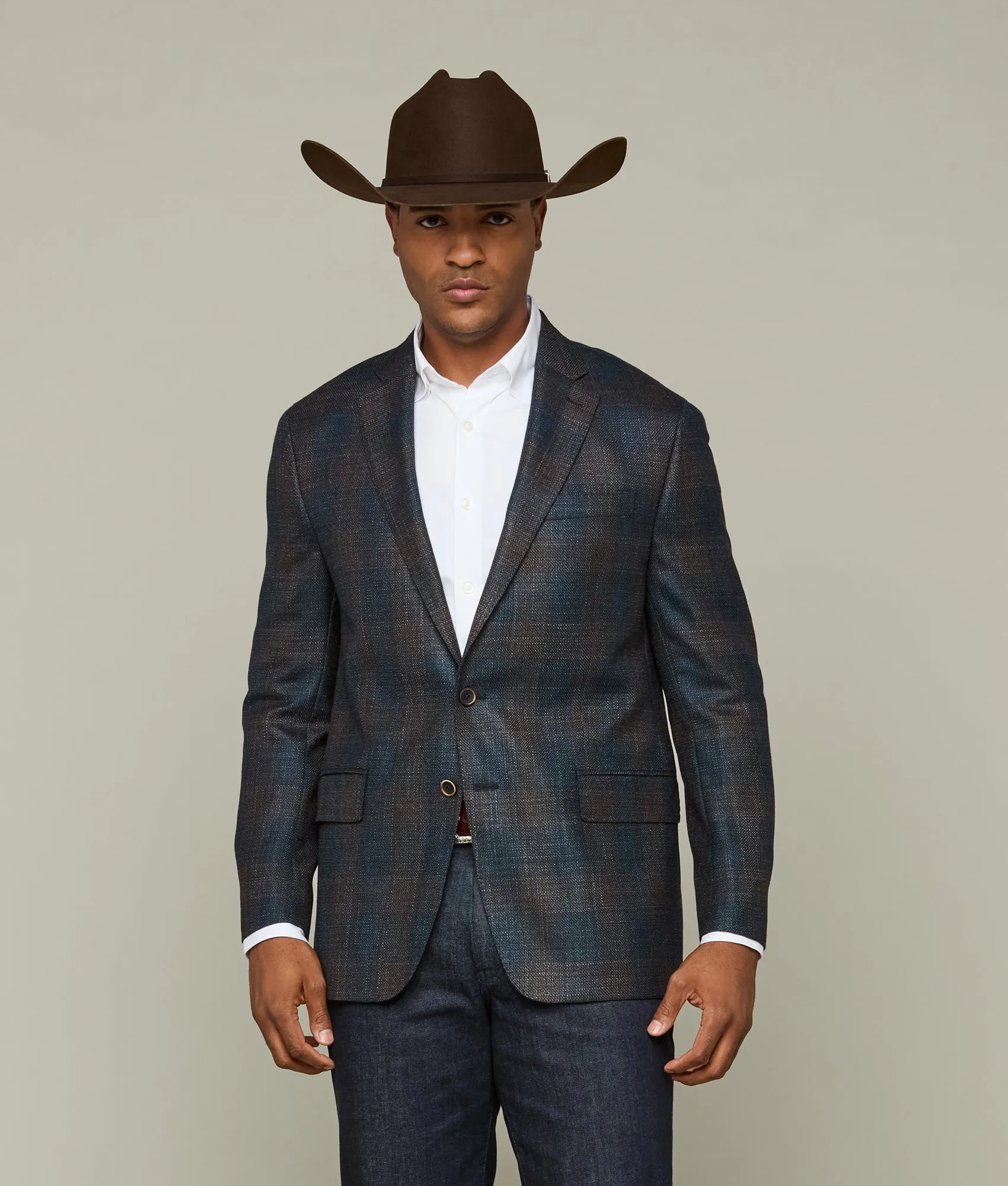 Lucchese Sport Coat :: Teal/Brown Plaid