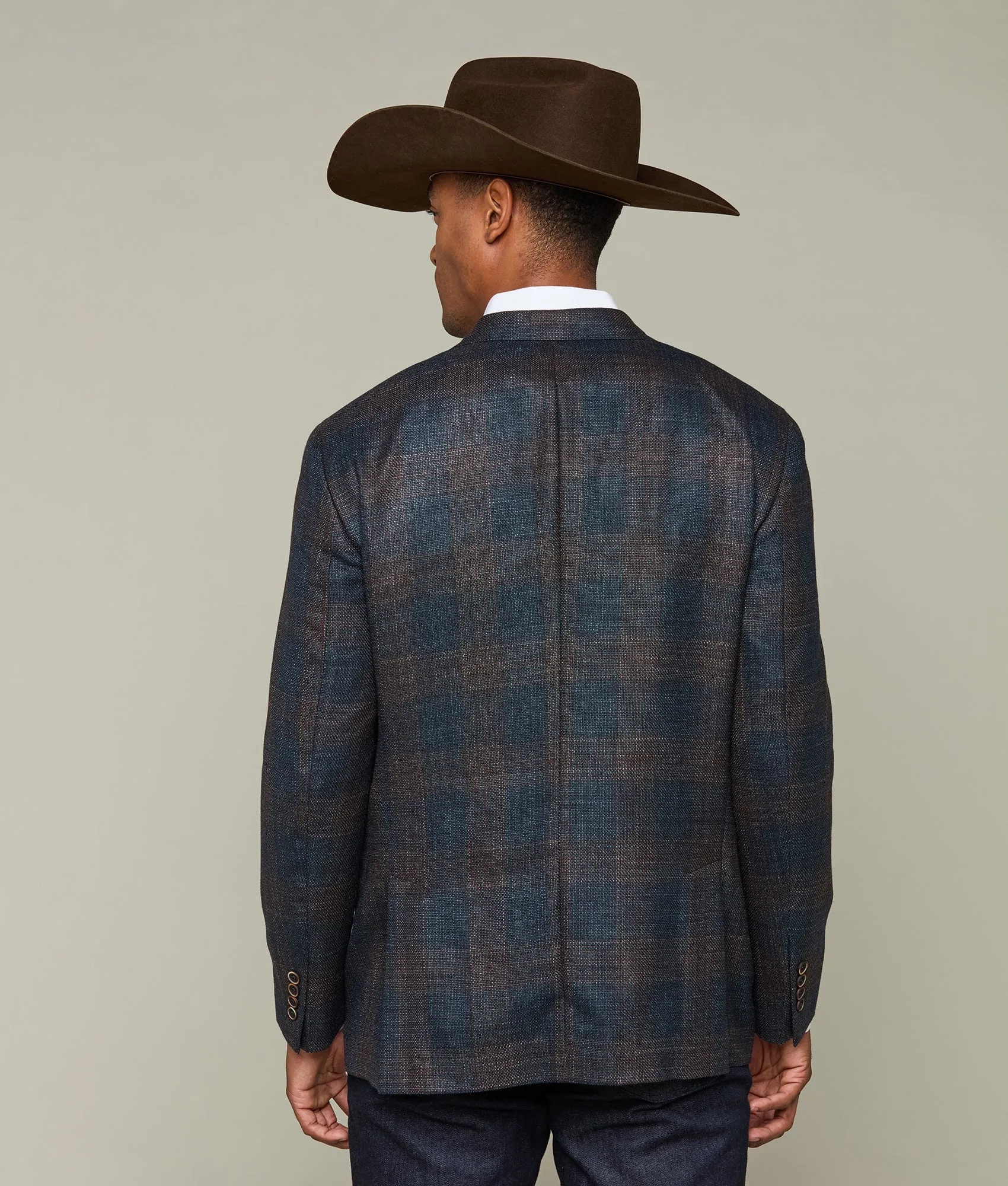 Lucchese Sport Coat :: Teal/Brown Plaid