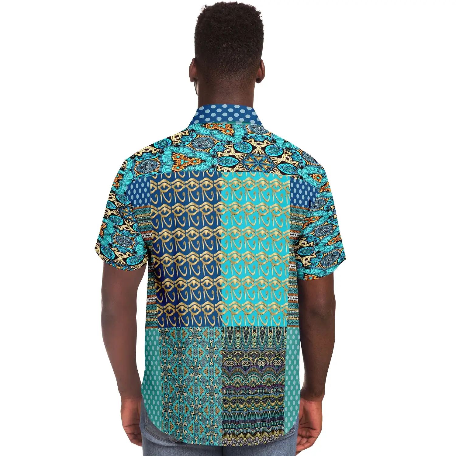 Many Blessings Horus Eye Patchwork Button Down Shirt