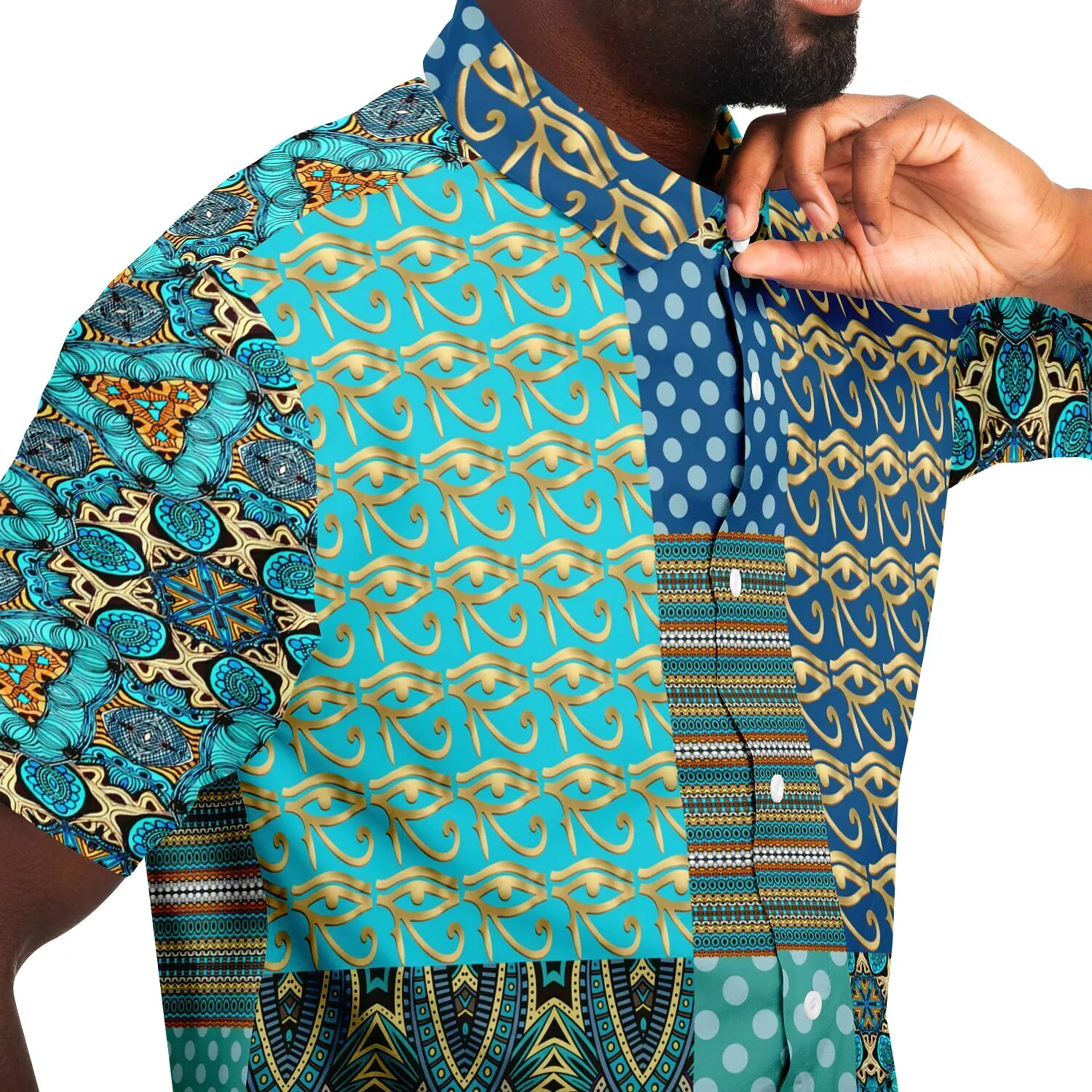 Many Blessings Horus Eye Patchwork Button Down Shirt