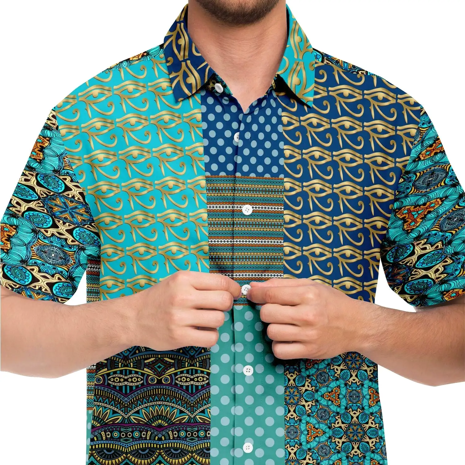 Many Blessings Horus Eye Patchwork Button Down Shirt