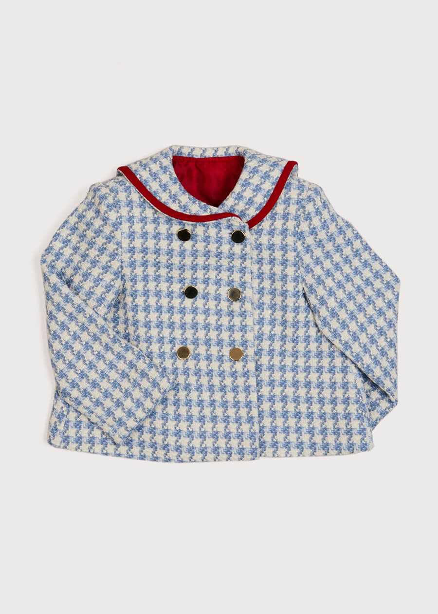 Mariner Collar Gold Button Houndstooth Jacket in Blue (4-10yrs)