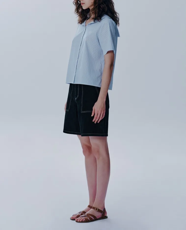 Marithe + Francois Girbaud  |[MARITHE]★W MARINE HALF SLEEVE SHIRT