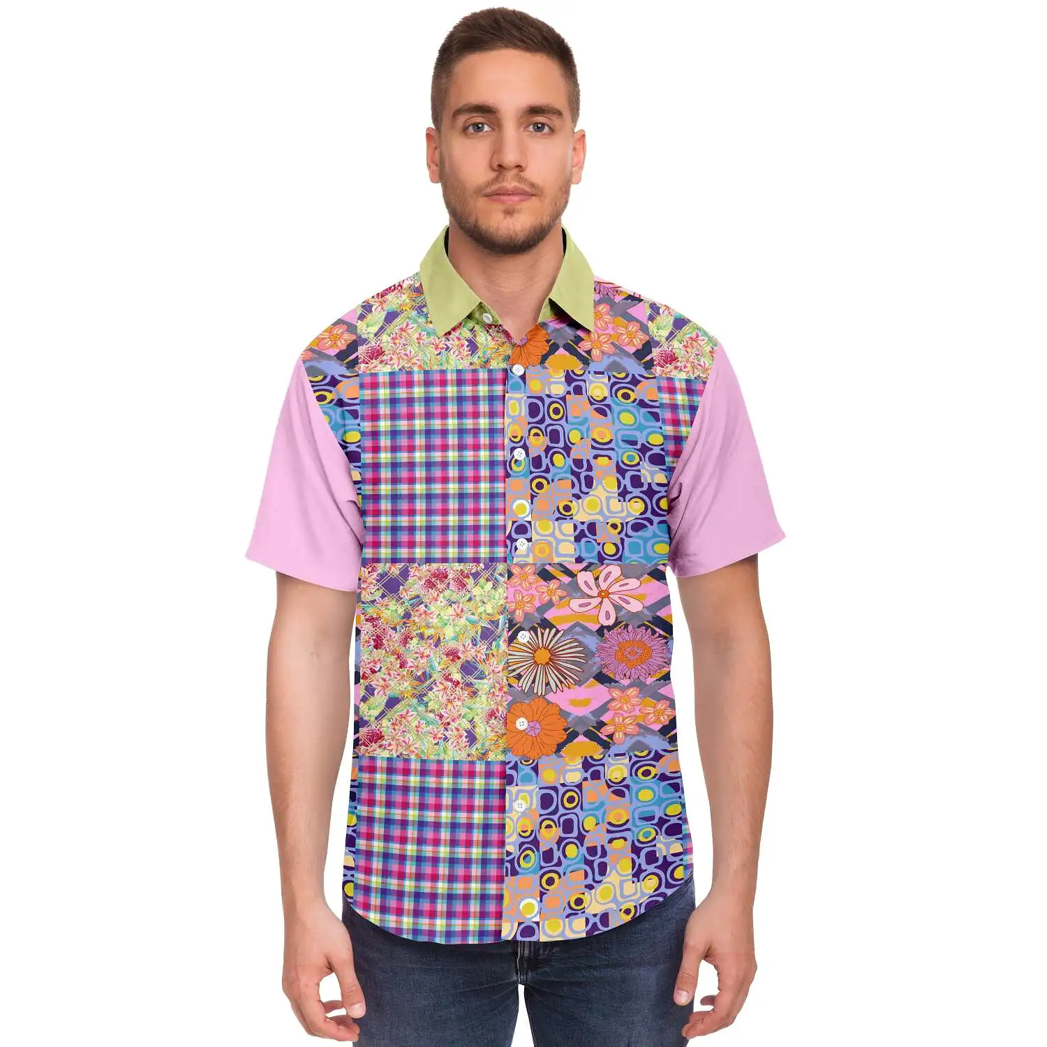 Mercury Retrograde Patchwork Plaid Button Down Shirt