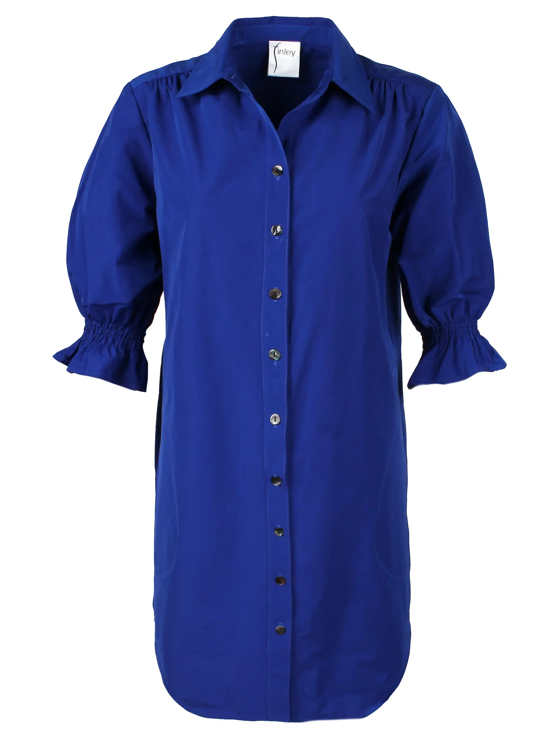 Miller Puff Sleeve Royal Blue Shirt Dress Techy Taffeta