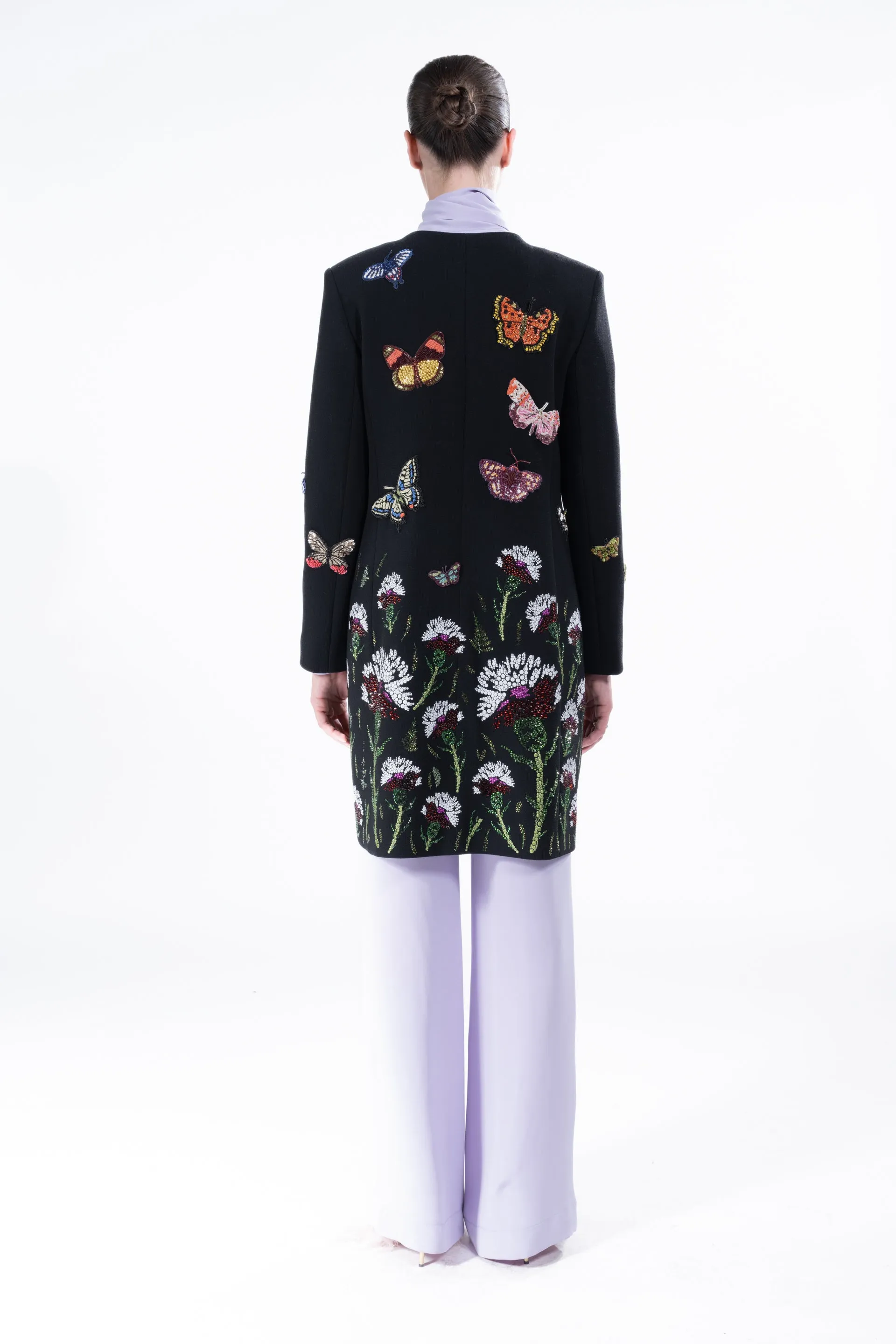 'Millions of Butterflies & Ottoman Carnation' Classic Collarless Coat