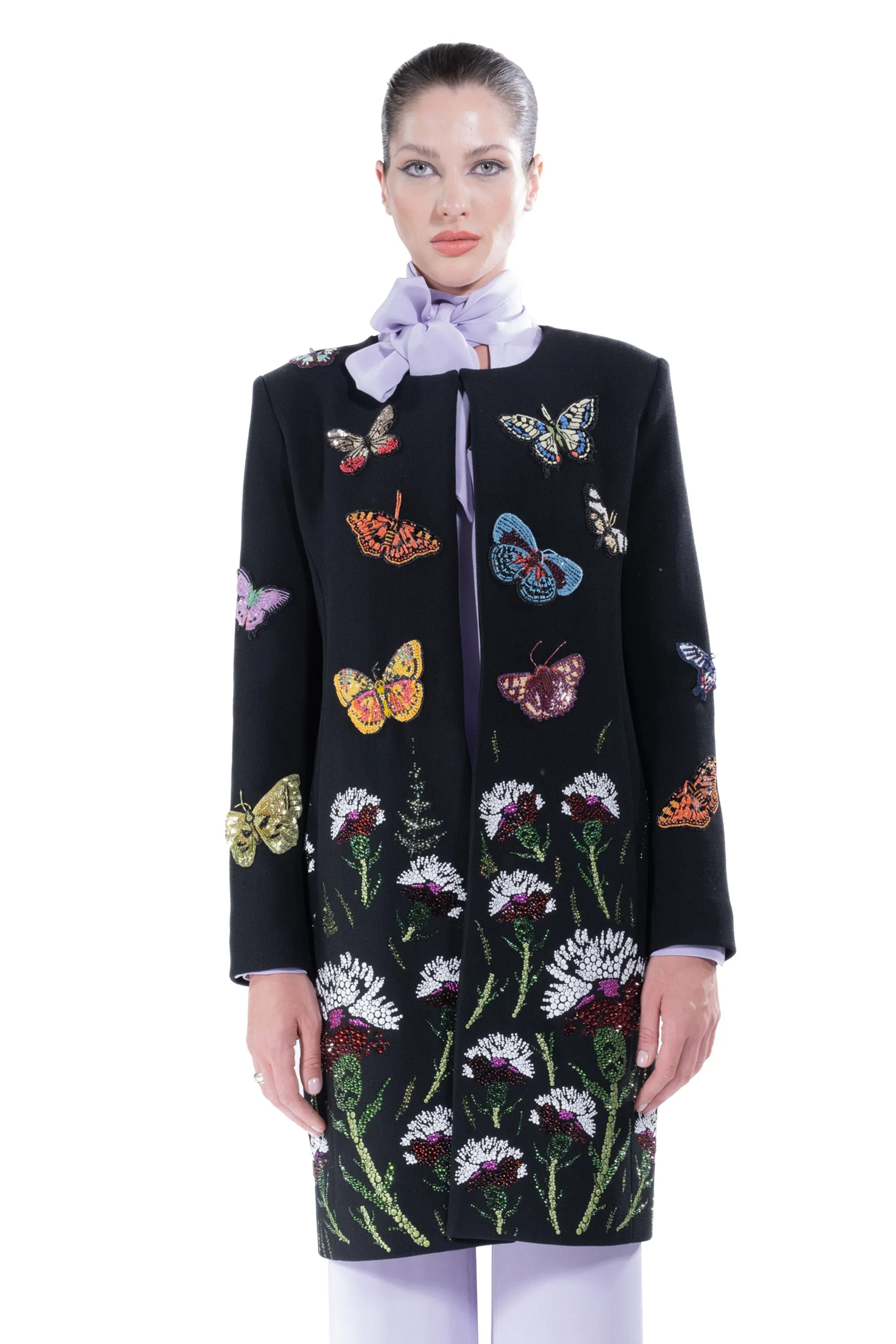 'Millions of Butterflies & Ottoman Carnation' Classic Collarless Coat