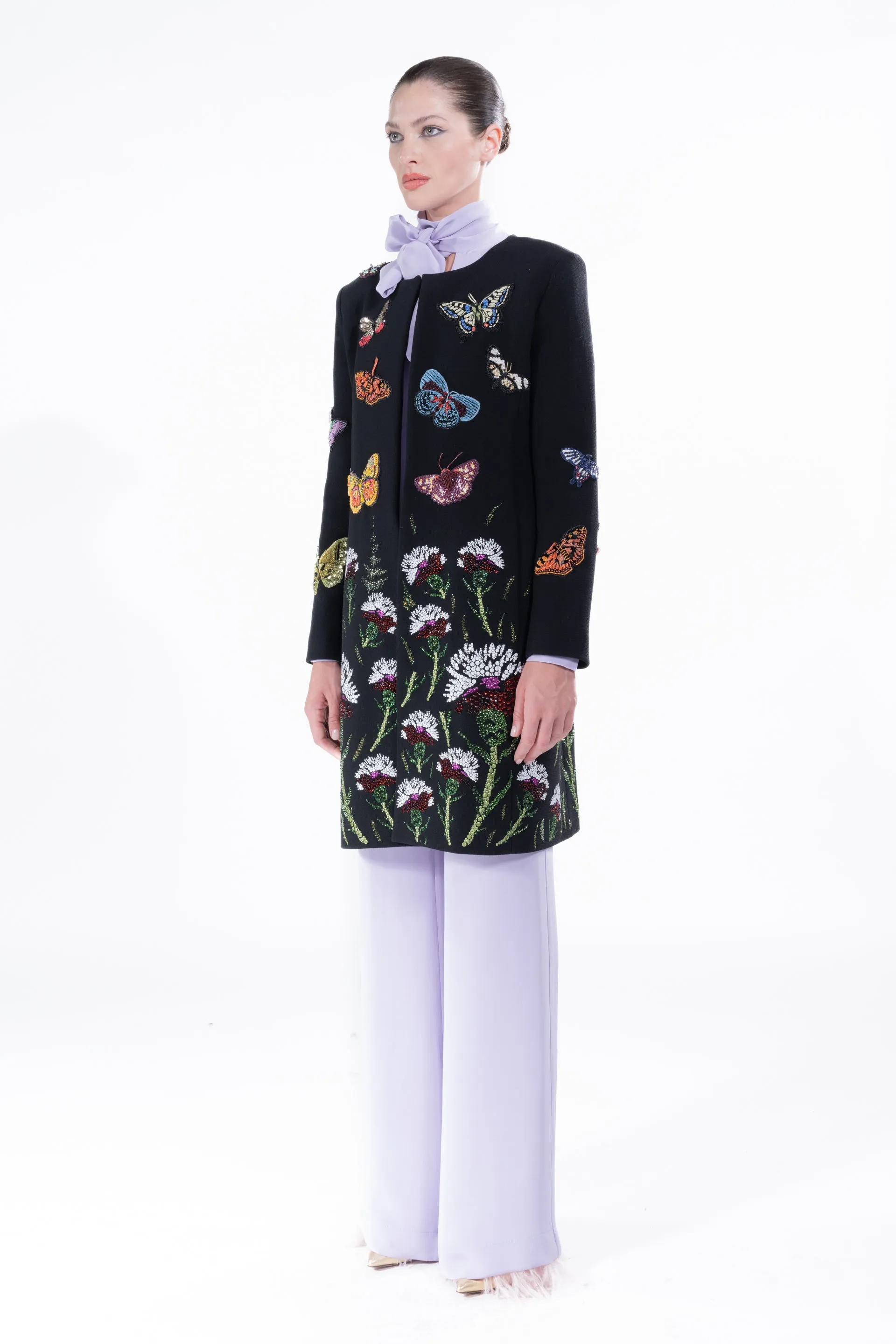 'Millions of Butterflies & Ottoman Carnation' Classic Collarless Coat