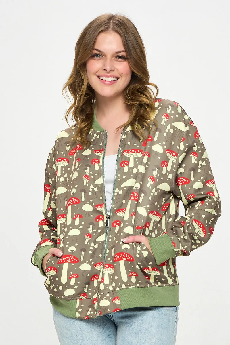 Mushroom Print Bomber Jacket