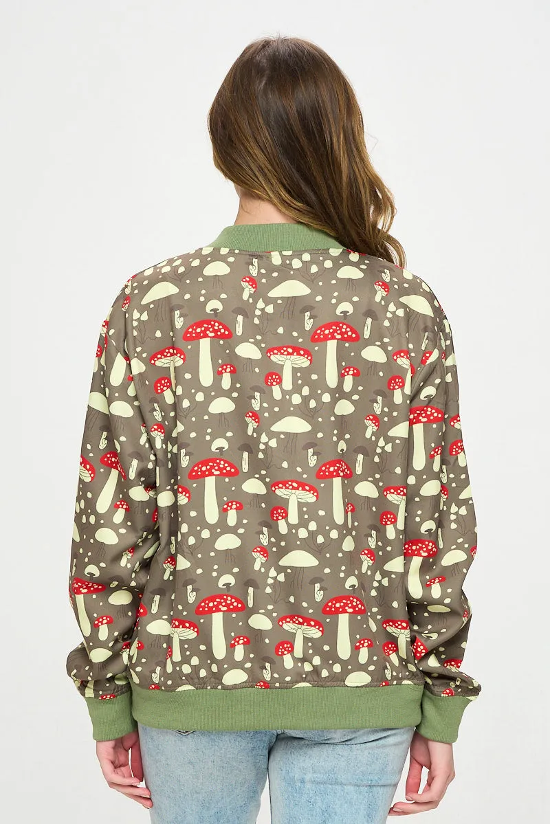 Mushroom Print Bomber Jacket