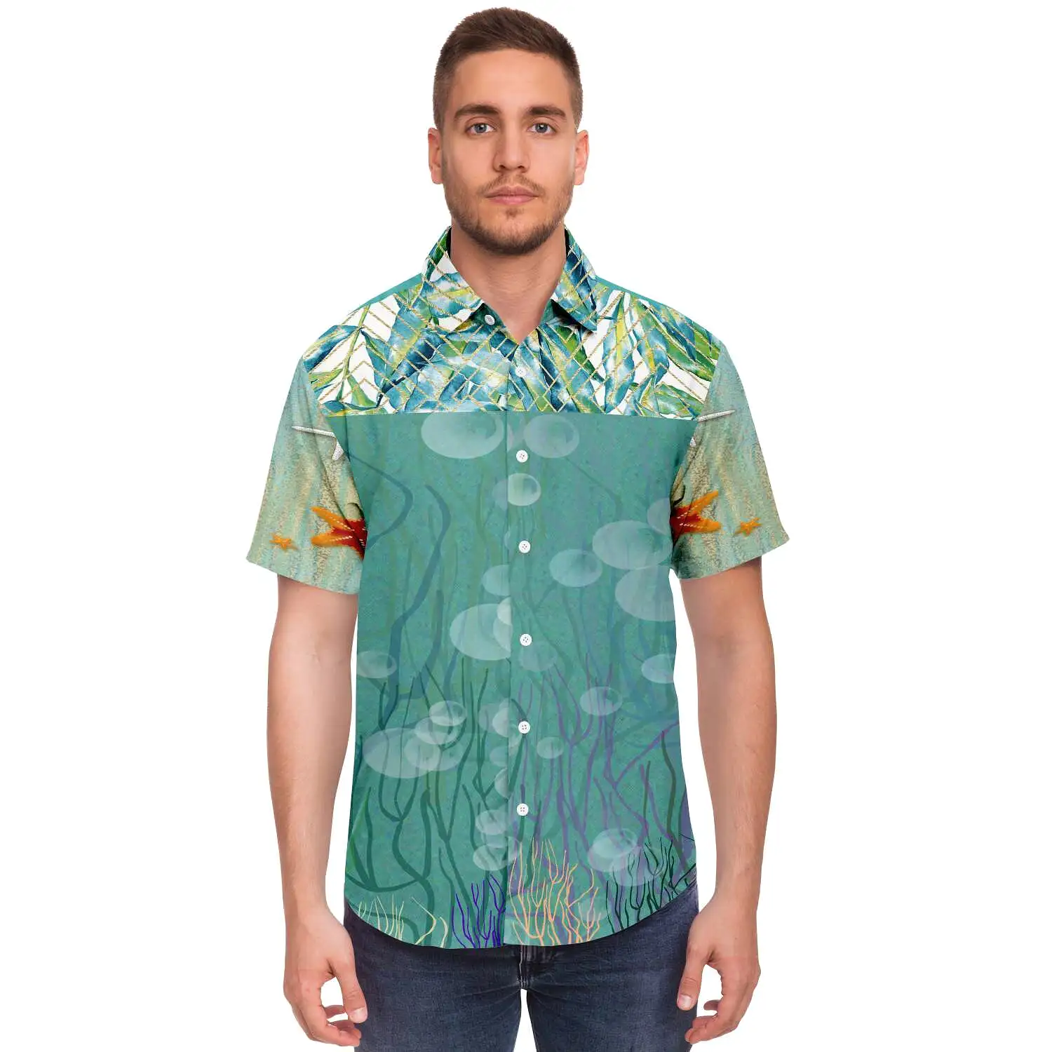 My Little Mermaid Short Sleeve Button Down Shirt