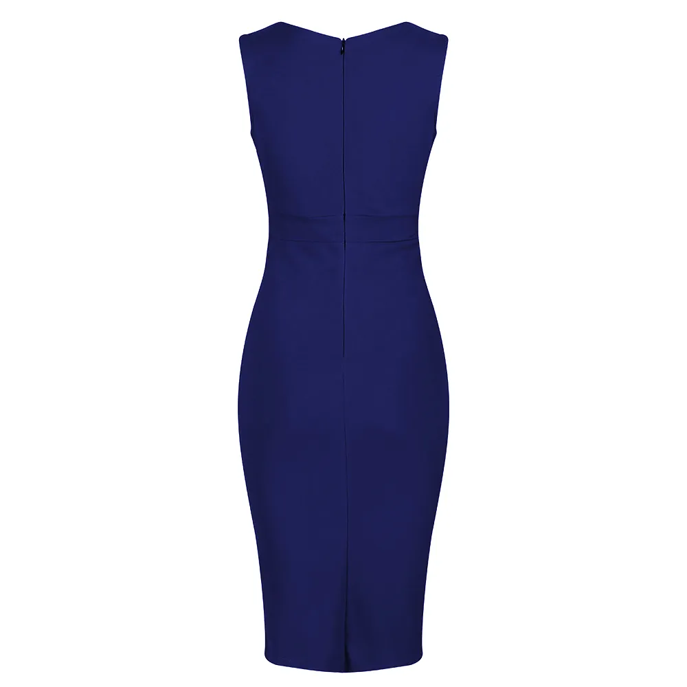 Navy Blue Sleeveless Crossover Top Bodycon Midi Dress