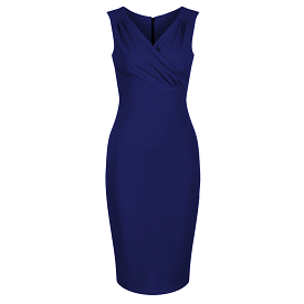 Navy Blue Sleeveless Crossover Top Bodycon Midi Dress