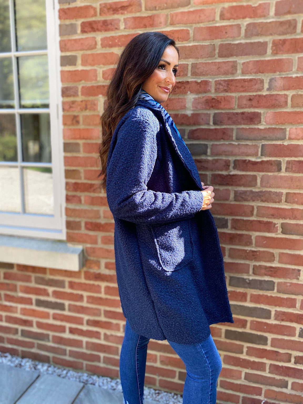 Navy Boucle Button Up Jacket Gigi