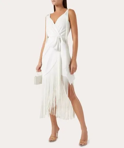 No Pise La Grama Women's Parchita Fringed Ruched Wrap Midi Dress